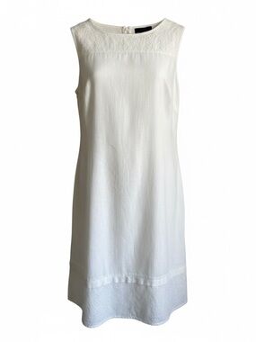 Dana Buchman Linen Cotton Blend White Eyelet Shift Dress | Size US 10